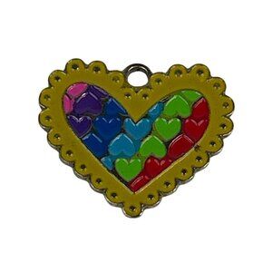 Heart Shaped Rainbow Enamel Charm Pendant Scalloped Hearts